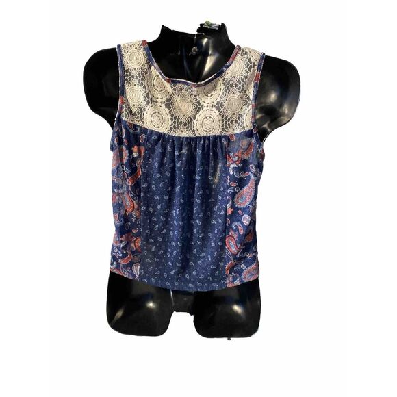 Sunset & Sixth Sheer Crop Top See Through Sleeveless Large‎ Paisley Multi - Picture 4 of 6